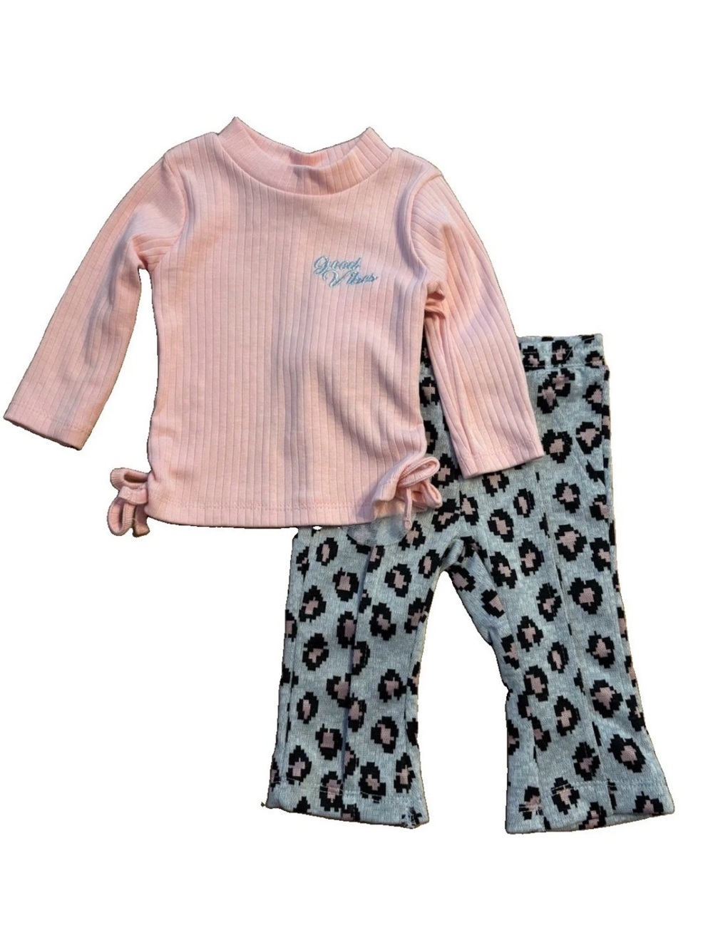 NWT Baby Girls ‘Good Vibes’ 2-Piece Long Sleeve Pants Set - 0/3 Months
